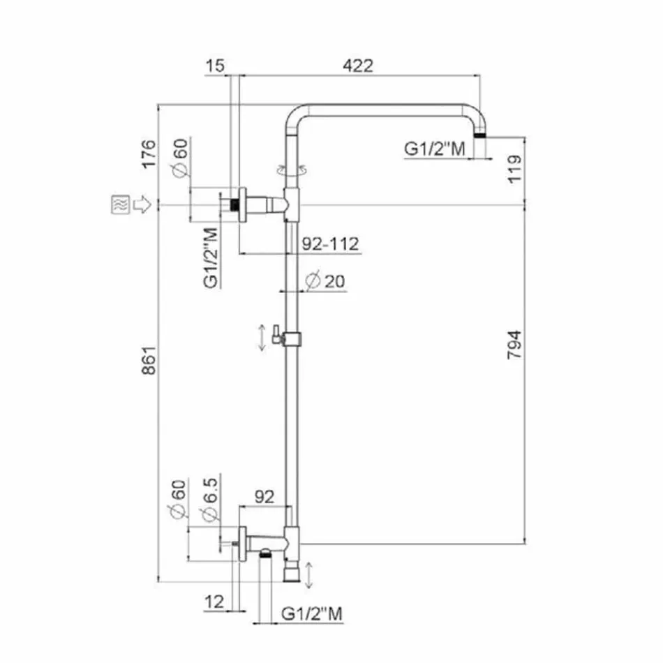 Kolonë dushi në bronz të kromuar me kokë çeliku dushi Prodhuar në Itali - Daino Viadurini