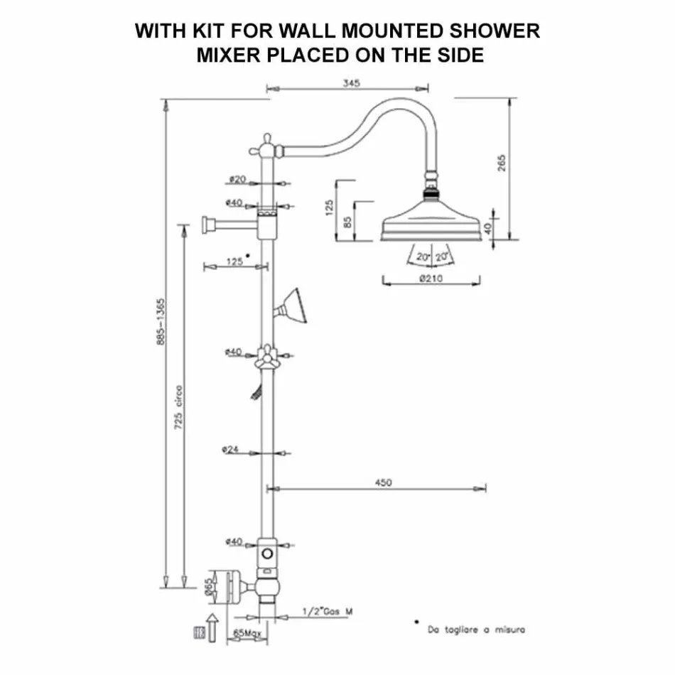Kolona e dushit prej bronzi Pa Përzierës Dizajn Klasik Prodhuar në Itali - Yunda Viadurini