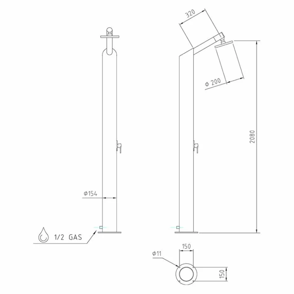 Kolona e dushit kopsht diellor në çelik të zi të prodhuar në Itali - Werner Viadurini