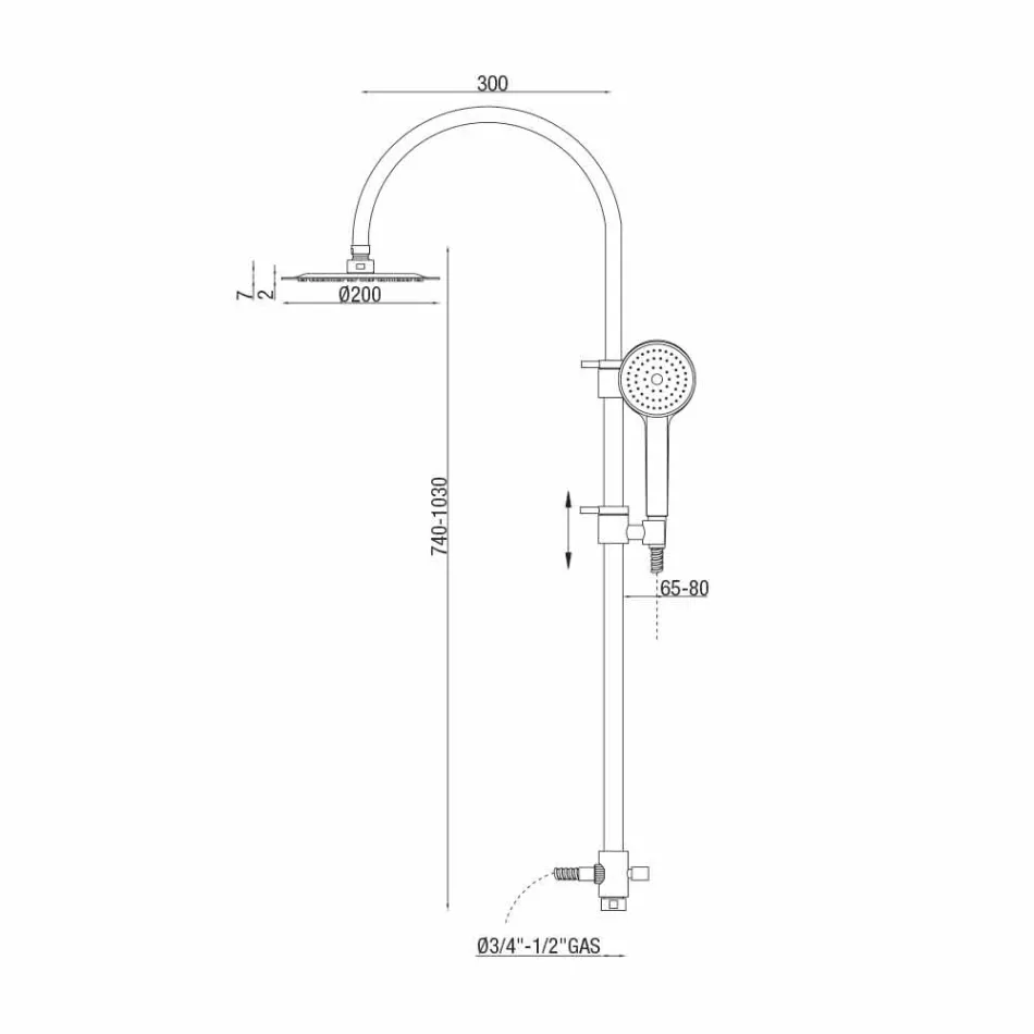 Kolona dushi teleskopike në tunxh me kokë dushi të rrumbullakët prodhuar në Itali - Lenio Viadurini