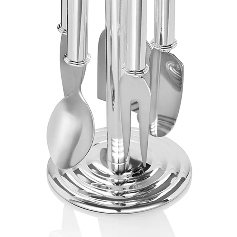 Thika djathi në metal argjendi me kristale 5 copë - Marfio Viadurini