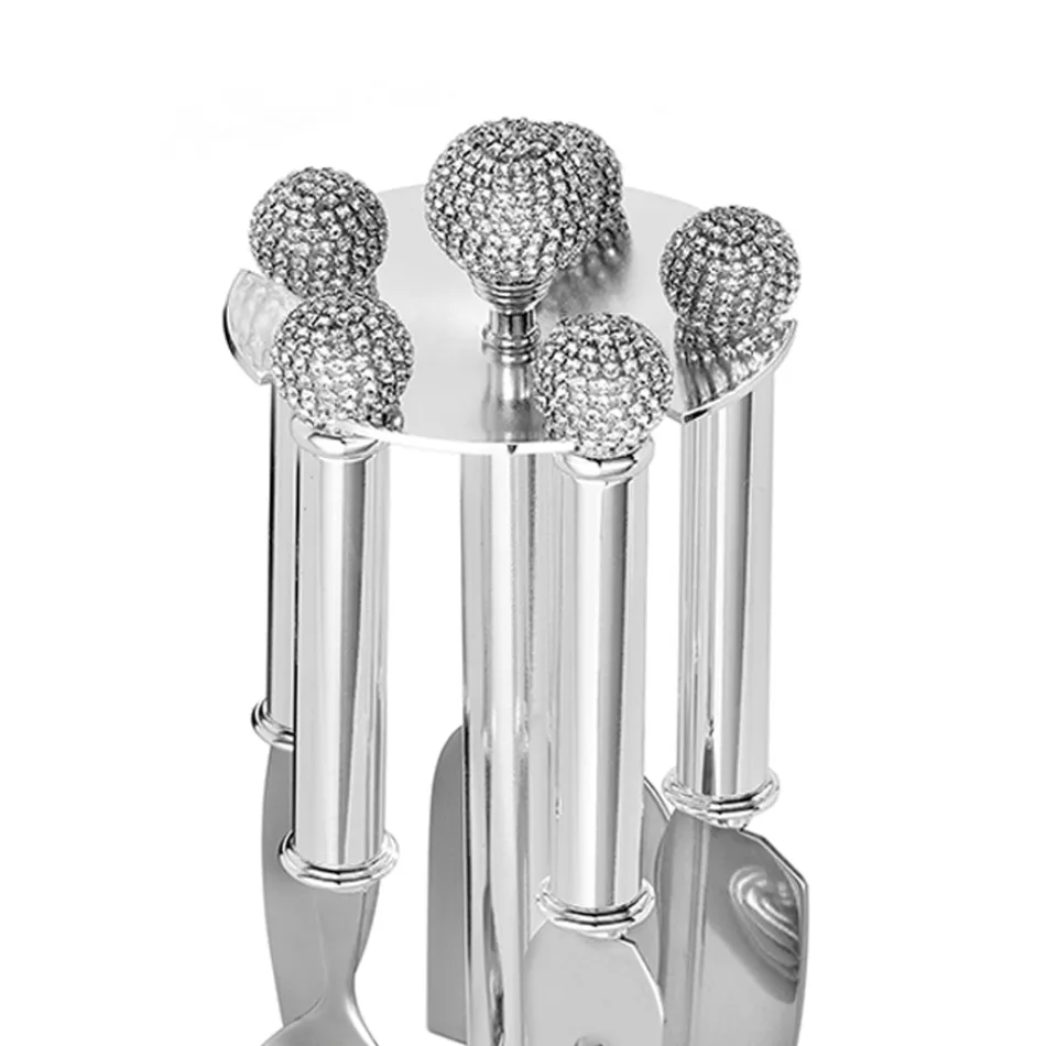 Thika djathi në metal argjendi me kristale 5 copë - Marfio Viadurini