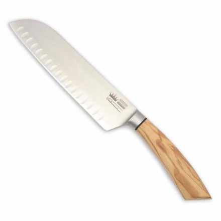 Thikë Santoku e punuar me dorë me brirë ose dorezë druri prodhuar në Itali - Toki Viadurini