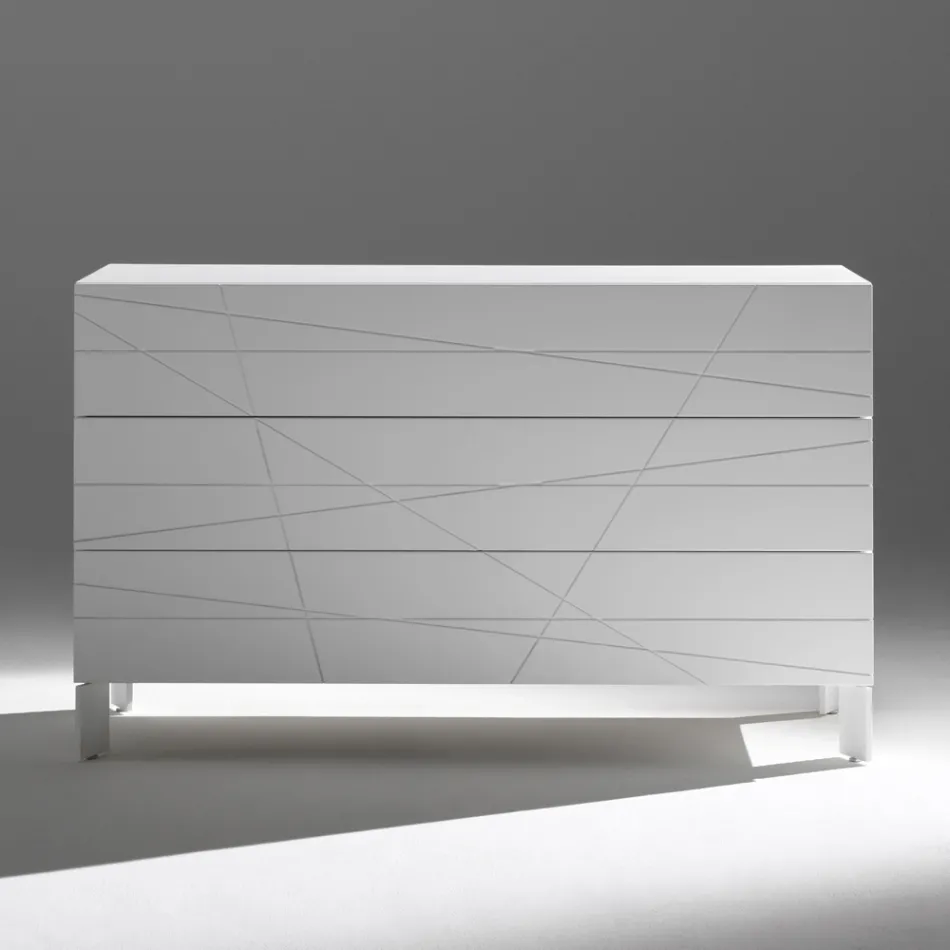 Komodinë me 3 sirtarë në dërrasë druri të lyer - Gemelli Viadurini