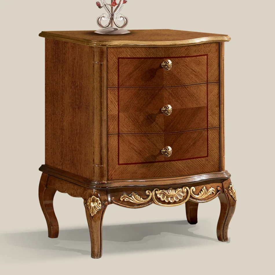 Dhomë gjumi pranë krevatit prej druri me 3 sirtarë Prodhuar në Itali - Chantilly Viadurini