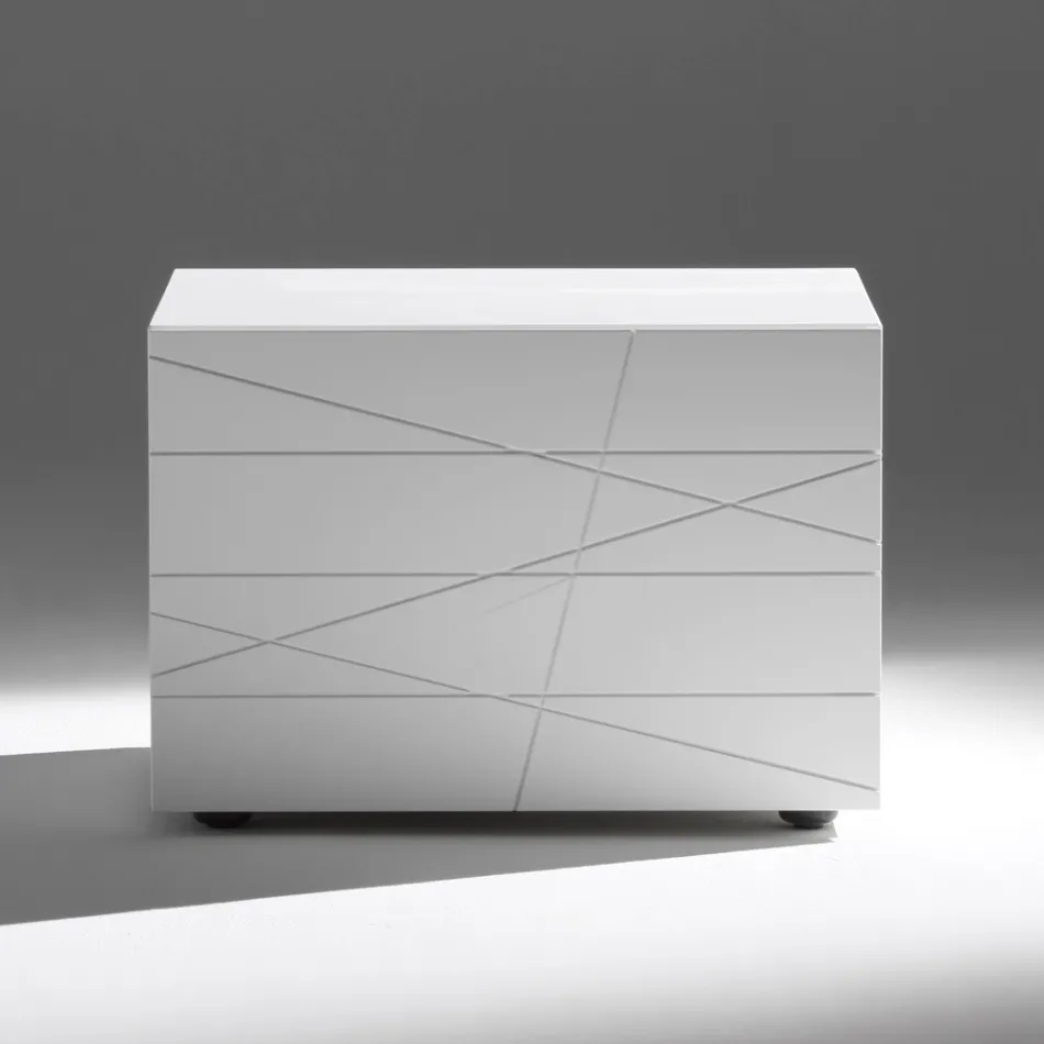 Komodinë me 1 sirtar në dërrasë druri të lyer - Leone Viadurini