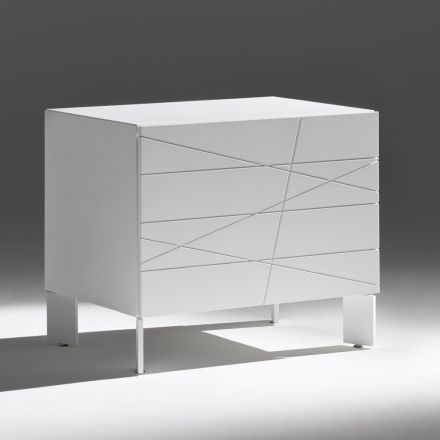 Komodinë me 1 sirtar në dërrasë druri të lyer - Leone Viadurini