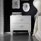 Komodina me 2 sirtarë me finiture Pearl White Prodhuar në Itali - Bacau Viadurini