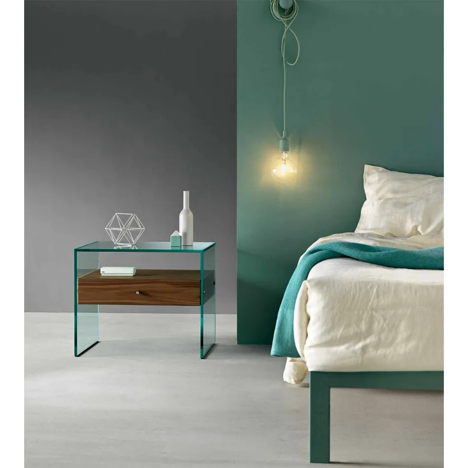 Tavolinë e shtratit të dizajnit modern në xhami ekstra të pastër Made in Italy - Secret Viadurini