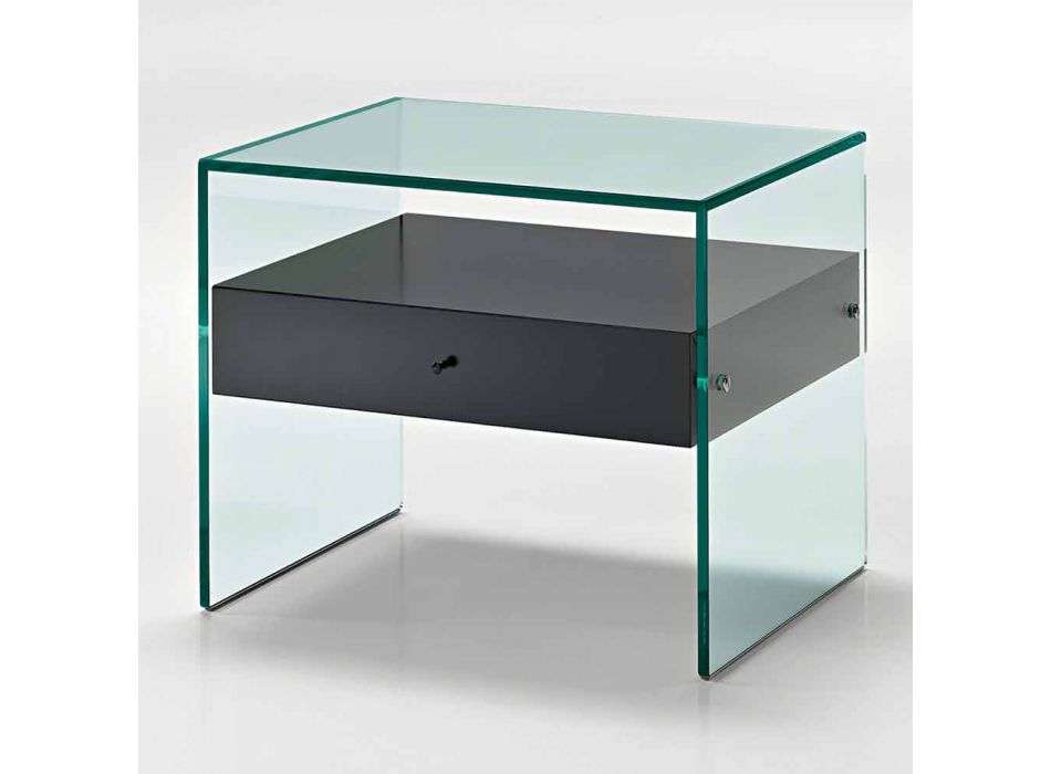 Tavolinë e shtratit të dizajnit modern në xhami ekstra të pastër Made in Italy - Secret Viadurini