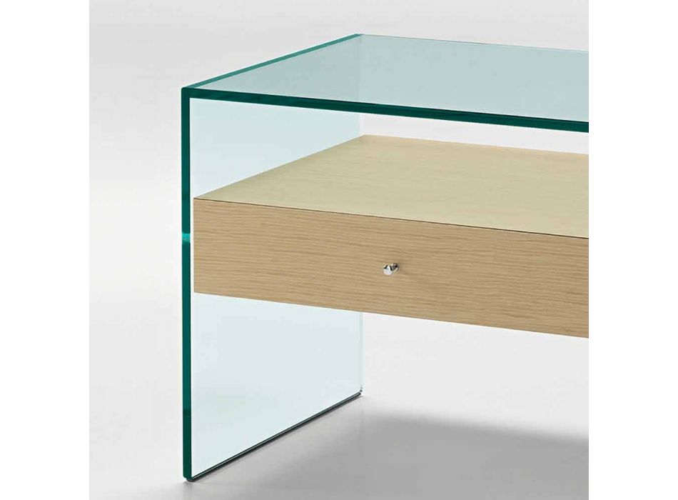 Tavolinë e shtratit të dizajnit modern në xhami ekstra të pastër Made in Italy - Secret Viadurini