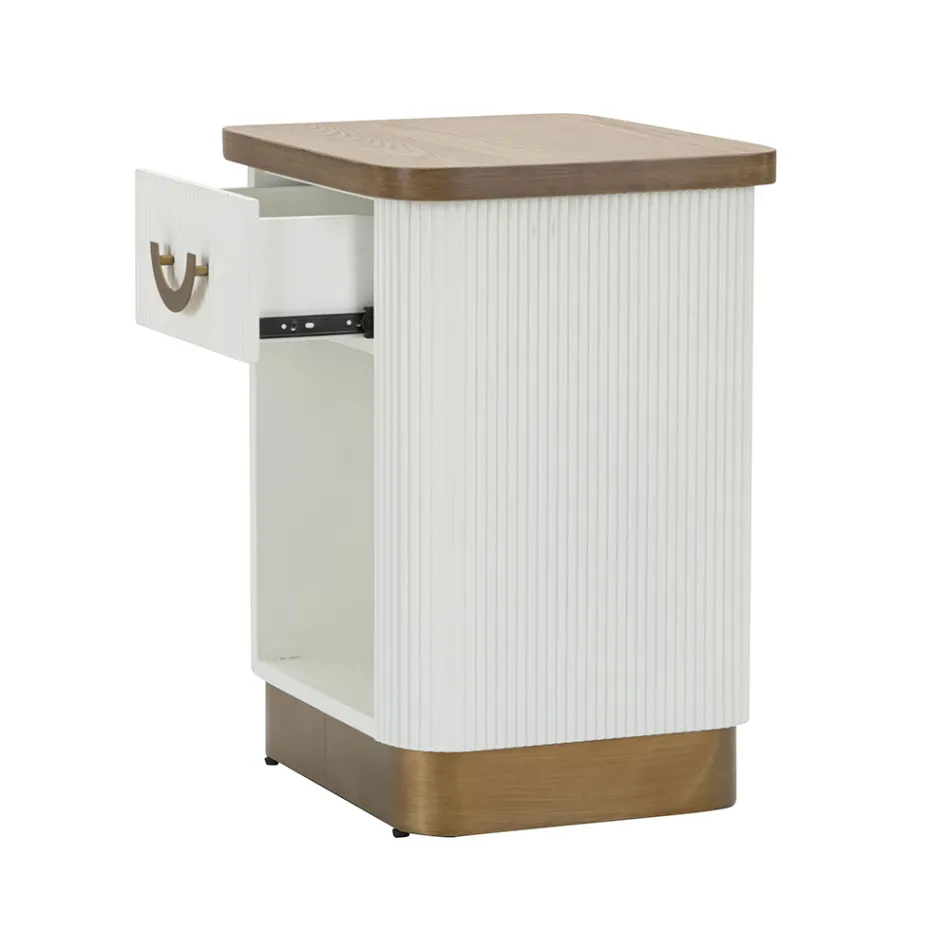 Komodina prej druri e zbukuruar me linja reliev me sirtar dhe raft - Rachel Viadurini