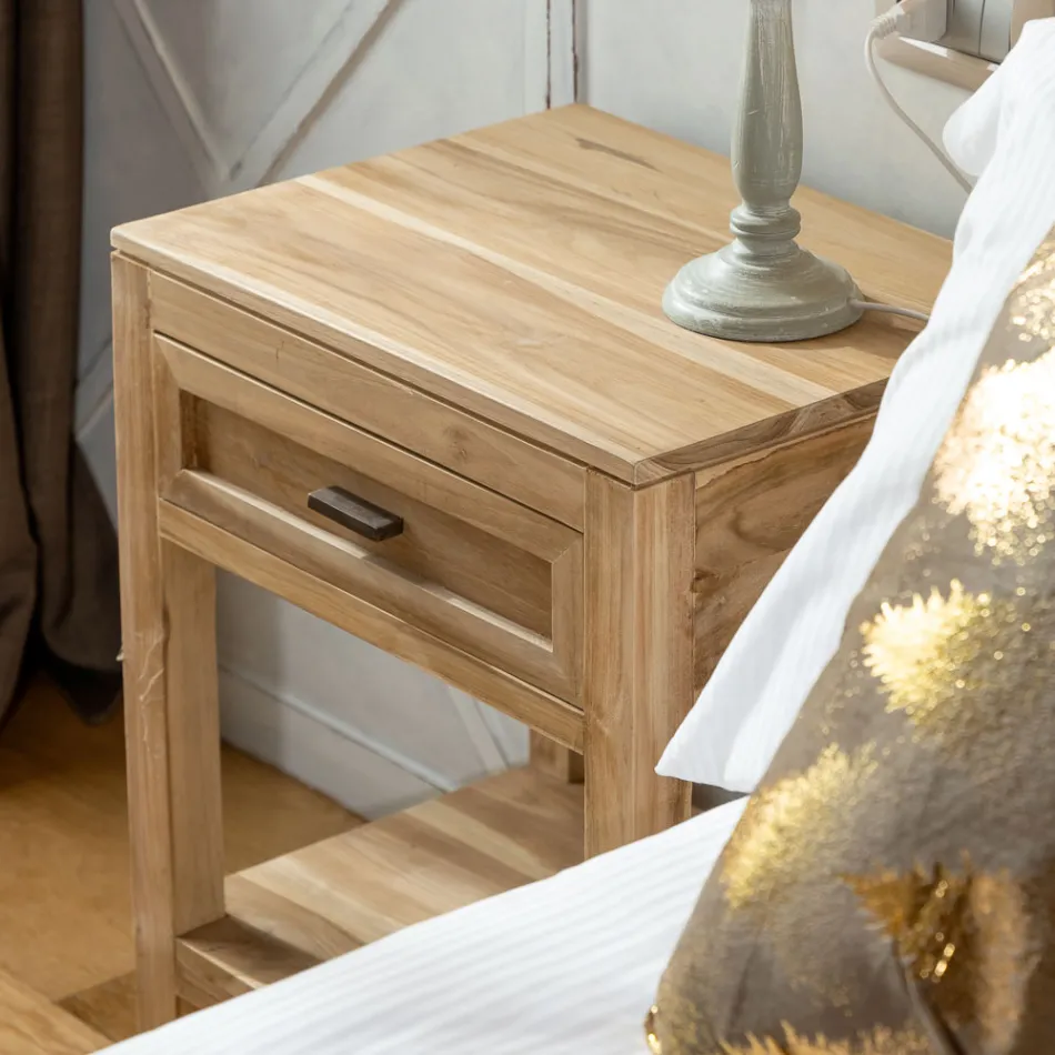 Komodinë me 1 sirtar prej druri Tiku të fortë - Penca Viadurini