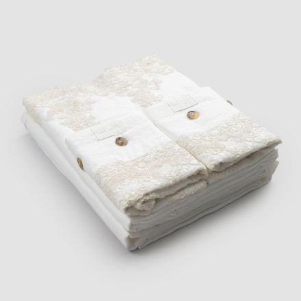 Komplet çarçafësh dopio prej liri të lehtë dhe dantella elegante - Gantelo Viadurini