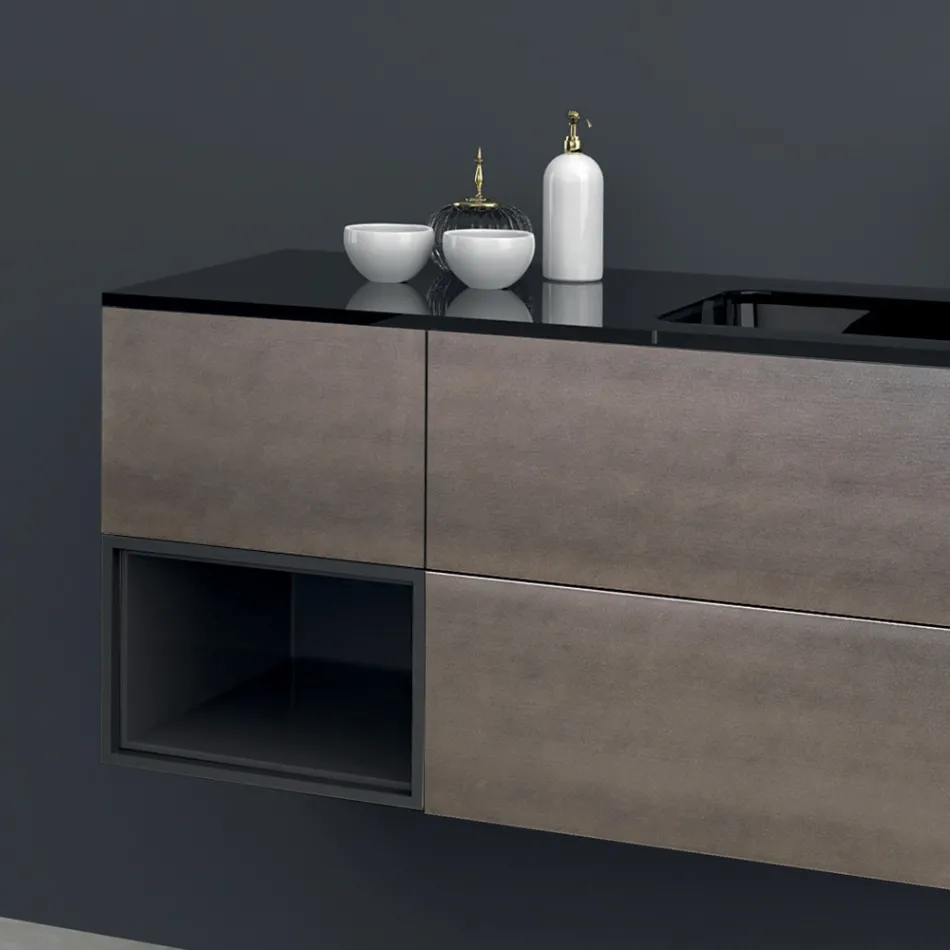 Përbërja 2 Mobilje për banjo të varura në Platinum të lakuar MDF 120 cm - Renga Viadurini