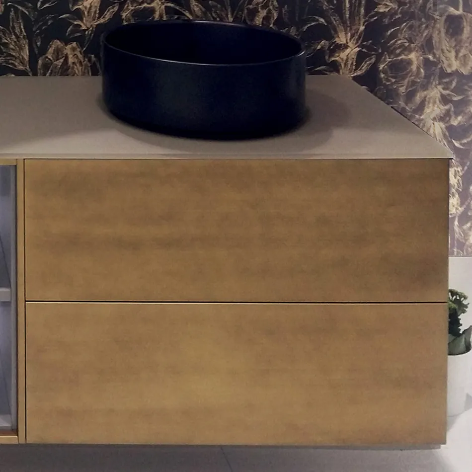 Përbërja 5 Mobilje për banjo të varura në dru dhe kristal të prodhuara në Itali - Renga Viadurini