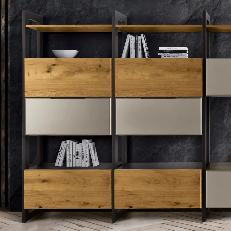 Kompozim muri në Mdf dhe blloqe të veshura me lis Prodhuar në Itali - Marit Viadurini