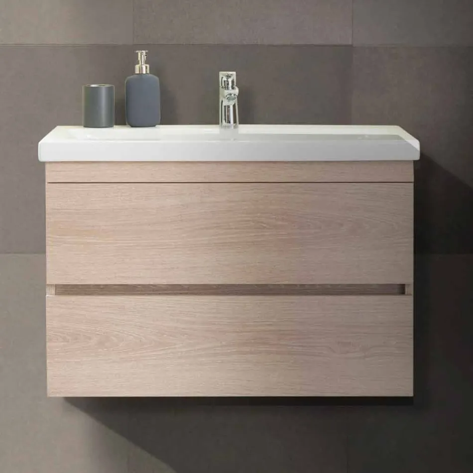 Përbërja e pezulluar e mobiljeve për banjë në Melamine Oak - Becky Viadurini