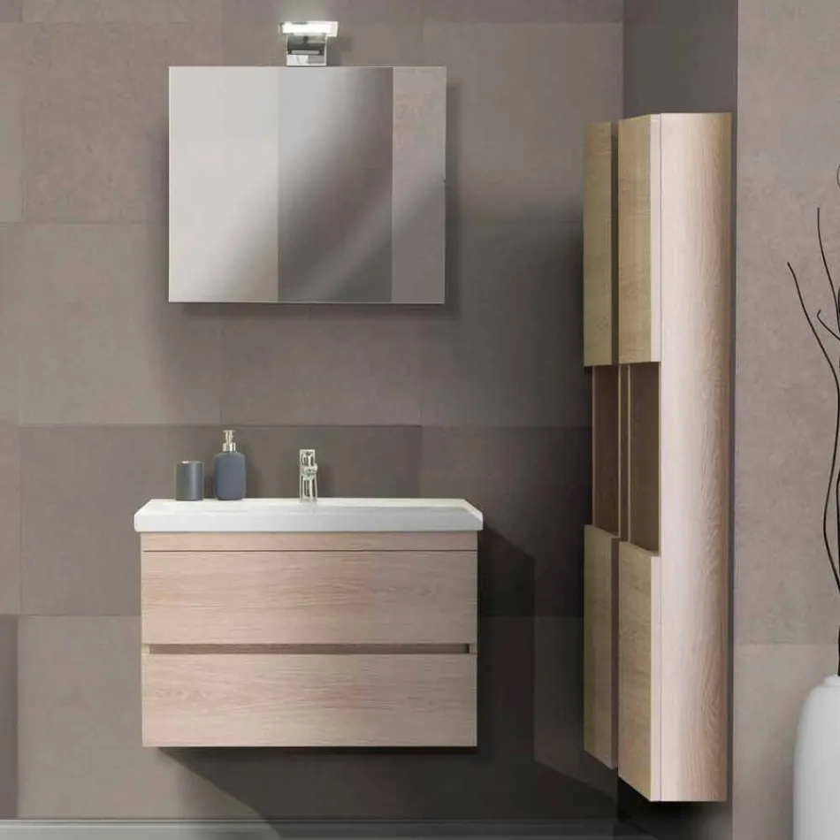 Përbërja e pezulluar e mobiljeve për banjë në Melamine Oak - Becky Viadurini