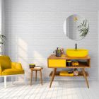Kompozicioni i mobiljeve të banjës së verdhë me aksesorë me ngjyra - Sylviane Viadurini