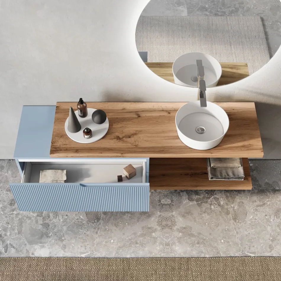 Përbërja e banjës Tiffany Blue dhe Oak me Pasqyrë Prodhuar në Itali - Ermes Viadurini