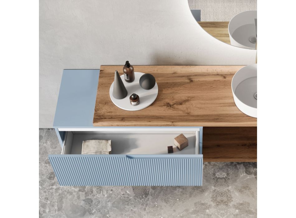 Përbërja e banjës Tiffany Blue dhe Oak me Pasqyrë Prodhuar në Itali - Ermes Viadurini