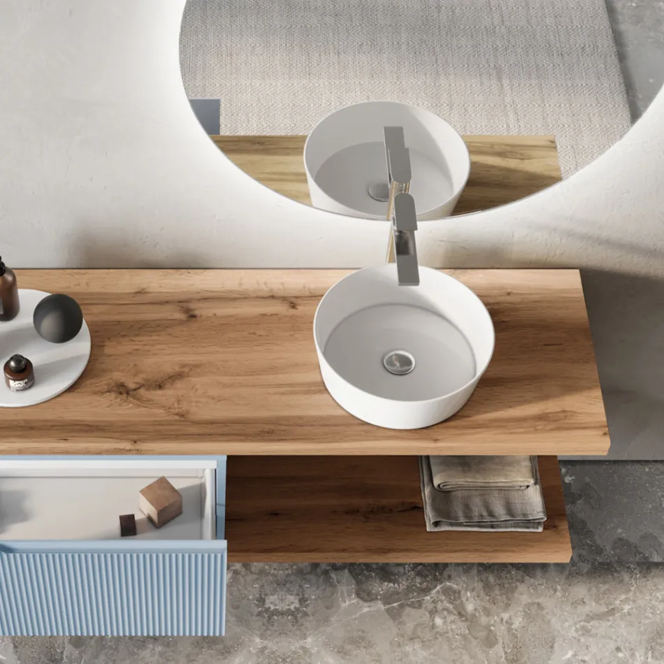 Përbërja e banjës Tiffany Blue dhe Oak me Pasqyrë Prodhuar në Itali - Ermes Viadurini