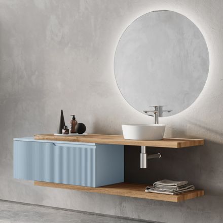 Përbërja e banjës Tiffany Blue dhe Oak me Pasqyrë Prodhuar në Itali - Ermes Viadurini