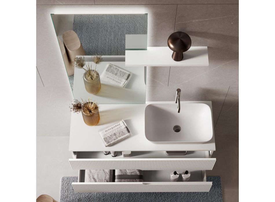 Kompozim banjoje e bardhë me pasqyrë dhe raft Prodhuar në Itali - Ares Viadurini