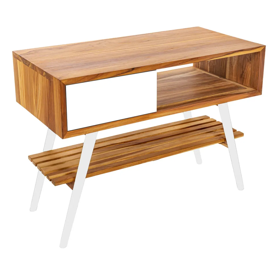 Kompozim banjo e bardhë me dollap, pasqyrë dhe aksesorë - Sylviane Viadurini