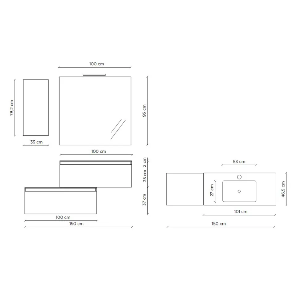 Përbërja e banjës e kompletuar me lavaman, bazë kundër gërvishtjeve dhe pasqyrë Prodhuar në Itali - Dream Viadurini