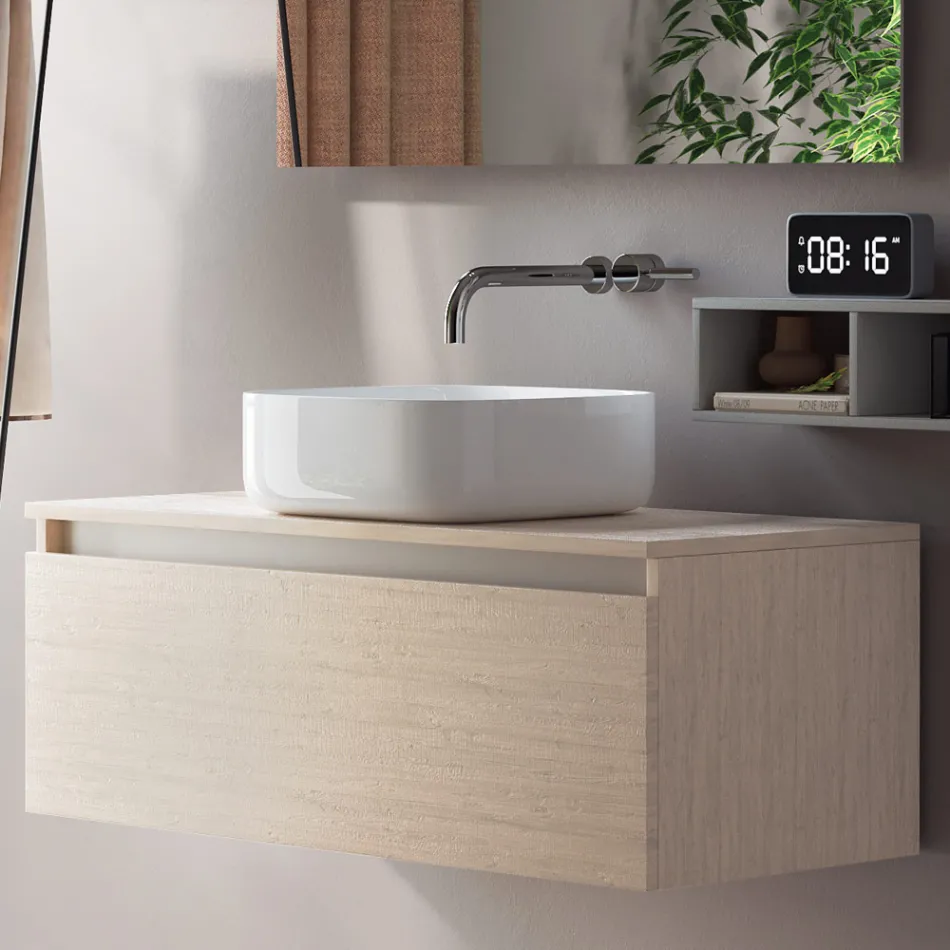 Kompozimi i banjës i kompletuar me lavaman, pasqyrë dhe bazament Made in Italy - Dream Viadurini