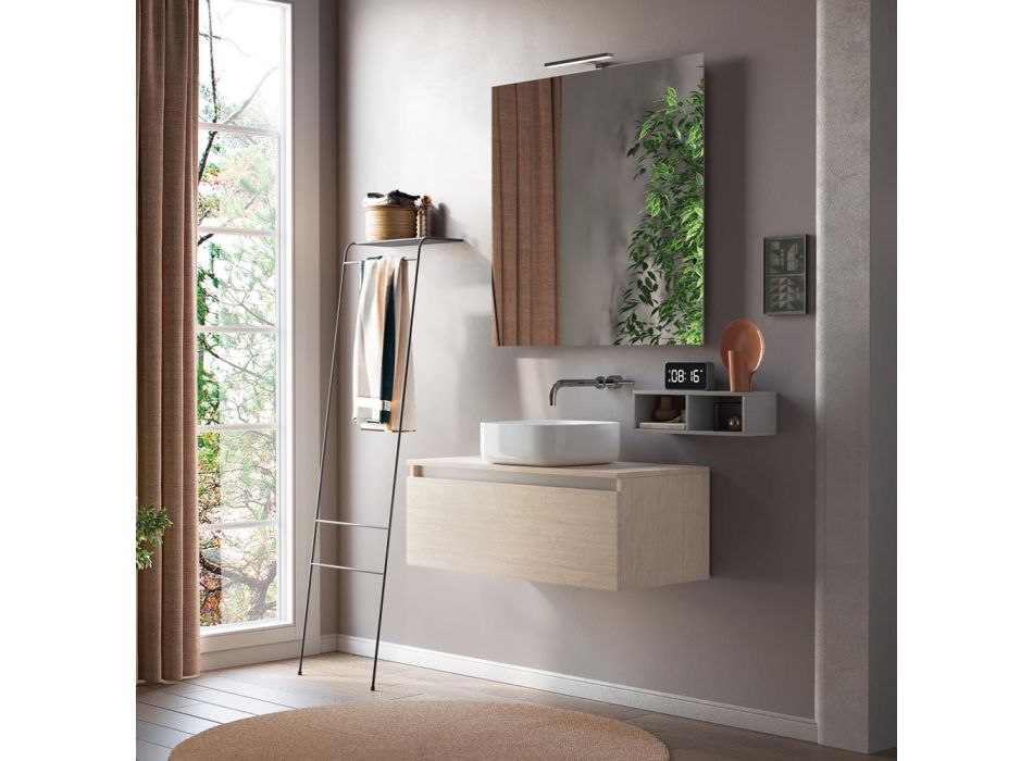 Kompozimi i banjës i kompletuar me lavaman, pasqyrë dhe bazament Made in Italy - Dream Viadurini