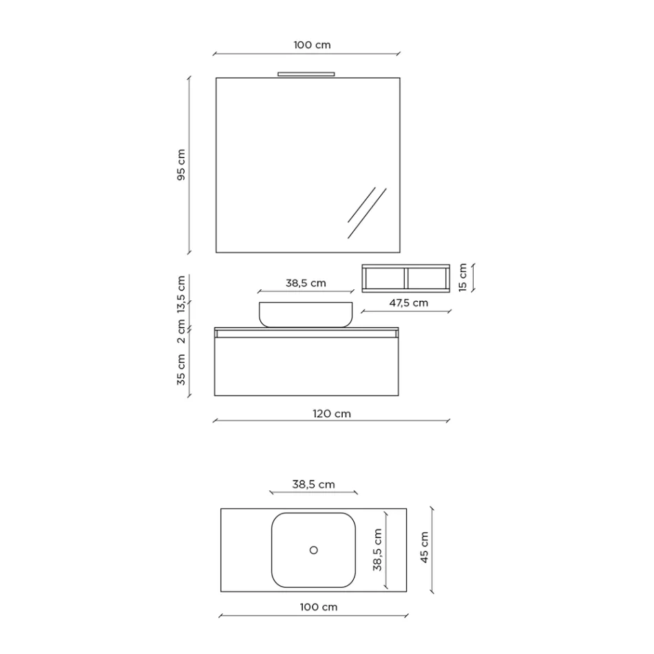 Kompozimi i banjës i kompletuar me lavaman, pasqyrë dhe bazament Made in Italy - Dream Viadurini