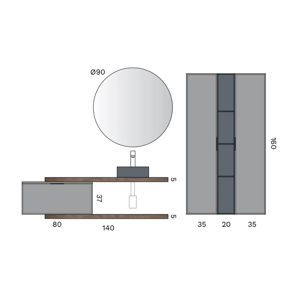 Kompozim Banjoje që Përfshin 1 Bazament me 1 Sirtar, Lavaman dhe 2 Kolona - Orione Viadurini