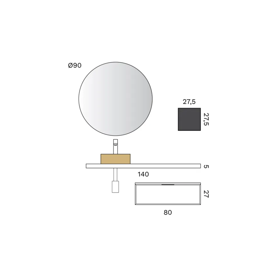 Kompozim për Banjo që Përfshin Bazë me Sirtar, Lavaman, Pasqyrë dhe Kub - Orione Viadurini