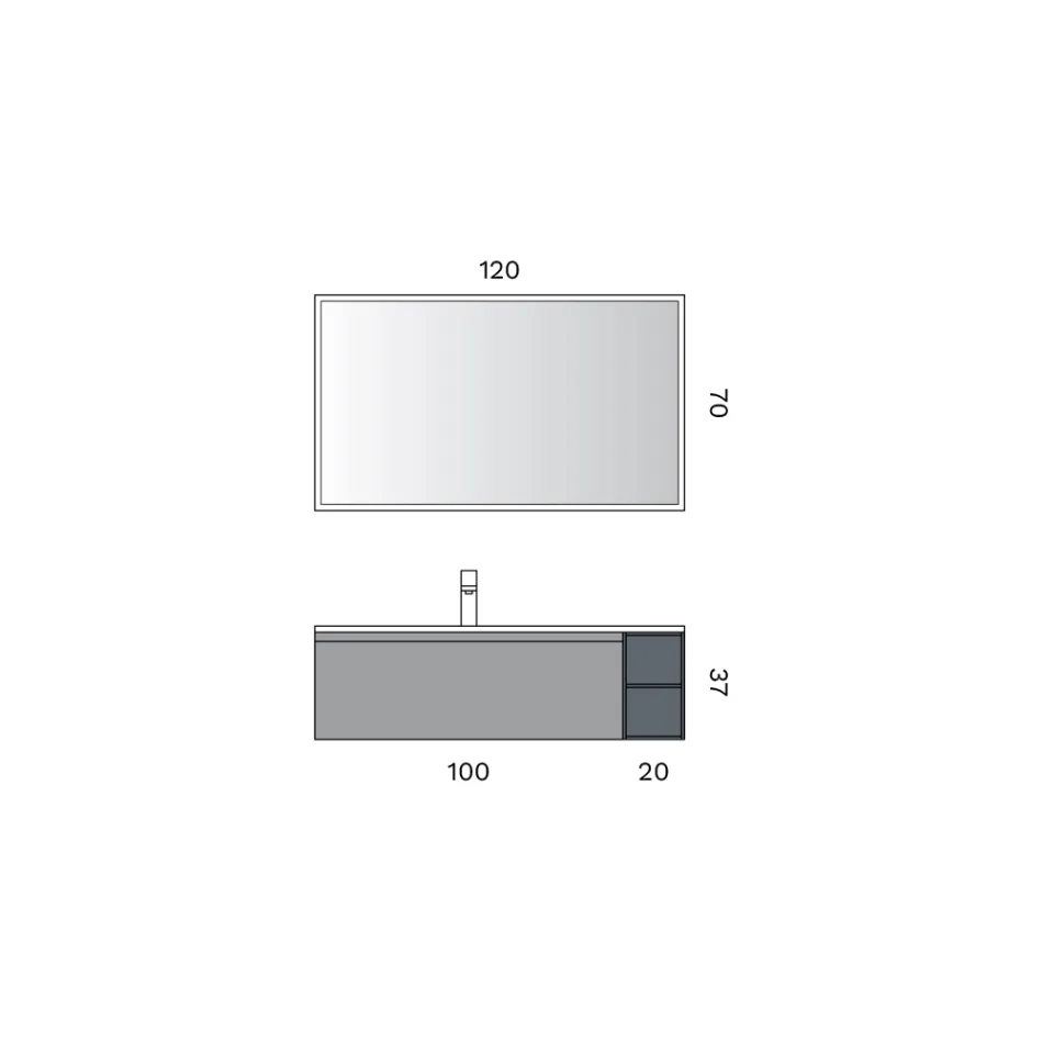 Kompozim Banjoje me 1 Bazë me 1 Sirtar dhe Ndarje të Hapur dhe Pasqyrë - Titan Viadurini