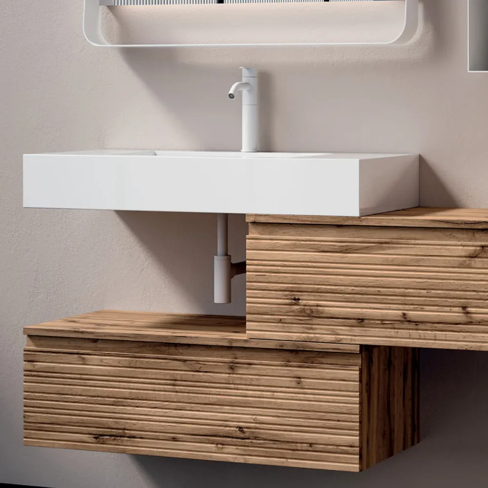 Kompozim Banjo me 2 Sirtarë, Lavaman të Bardhë, Pasqyrë dhe Dollap Muri - Elios Viadurini