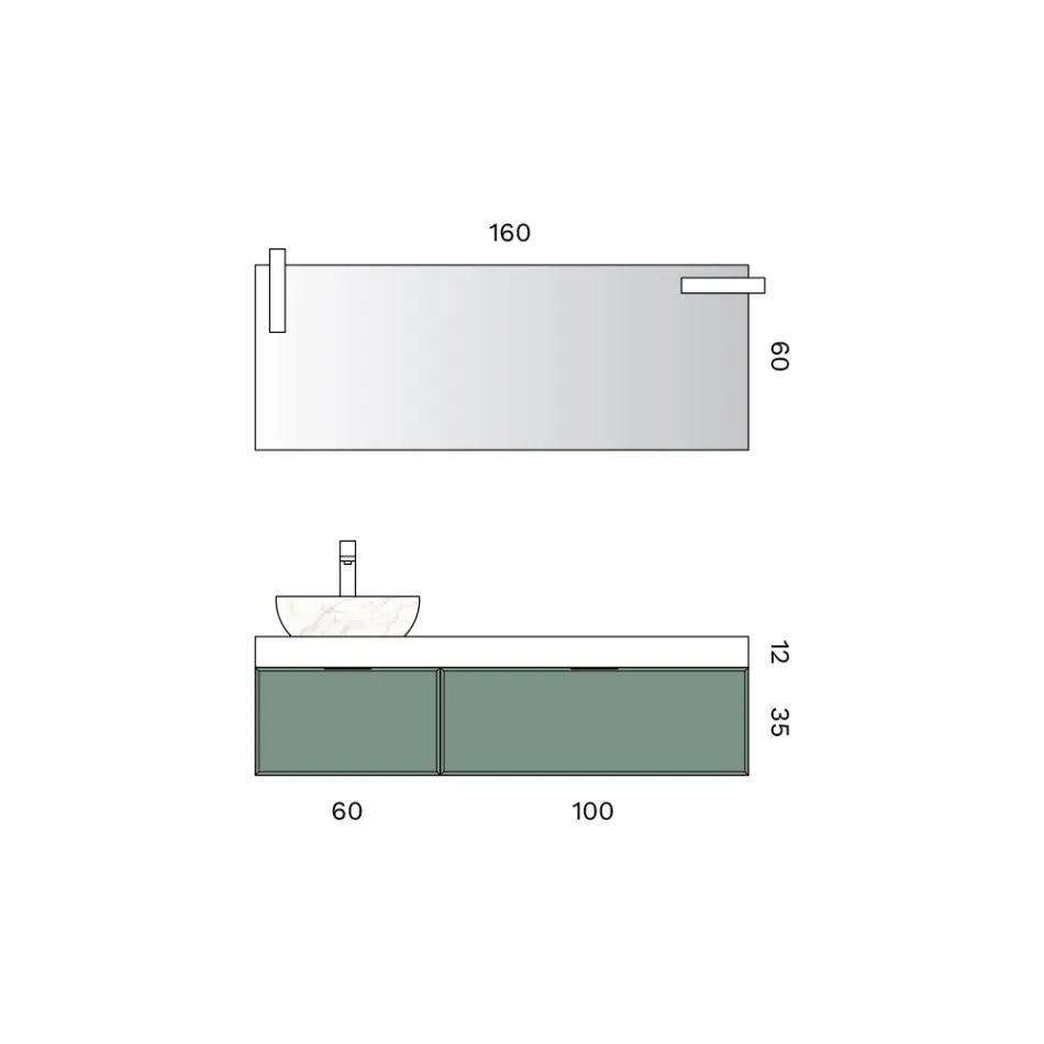 Kompozim Banjo me 2 Sirtarë, Lavaman Qeramik Calacatta dhe Pasqyrë - Orione Viadurini