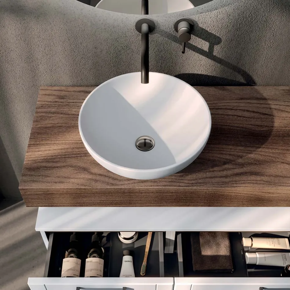 Kompozim Banjo me 2 Sirtarë, Pasqyrë dhe Lavaman Rrëshire të Bardhë - Magnolia Viadurini