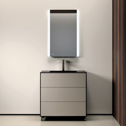 Kompozim Banjoje me 3 Sirtarë Mat Dove Gri, Pasqyrë dhe Lavaman - Velaria Viadurini