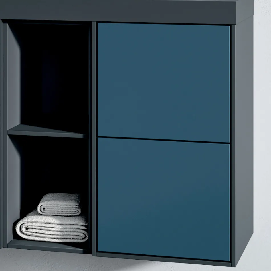 Kompozim Banjoje me 4 Sirtarë Avio Blu, Pasqyrë dhe Lavaman - Velaria Viadurini