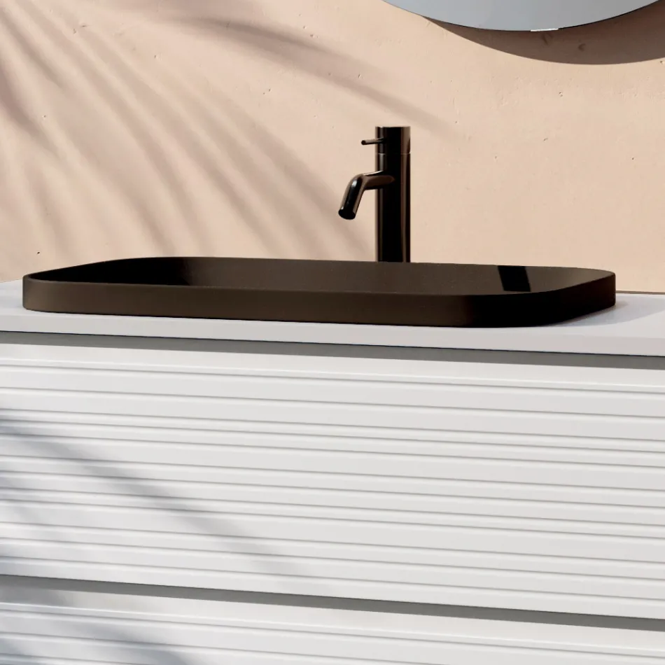 Kompozim për Banjo me 4 Sirtarë, Lavaman Qeramik të Zi dhe Pasqyrë - Elios Viadurini