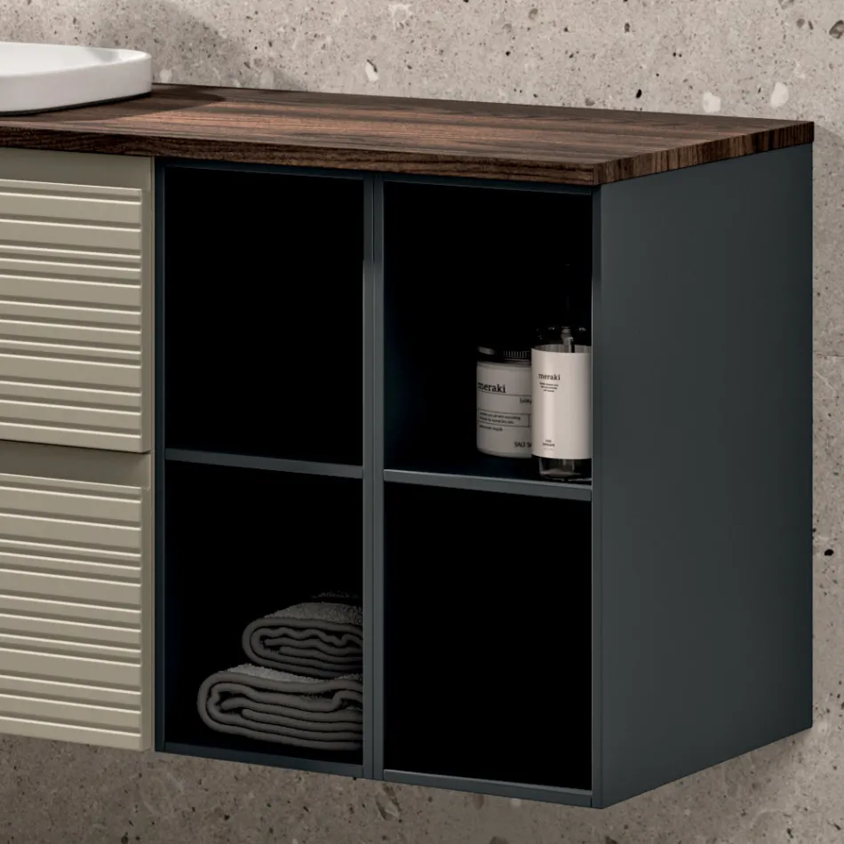 Kompozim Banjoje me 4 Sirtarë, Lavaman, Pasqyrë dhe Rafte të Hapura - Elios Viadurini