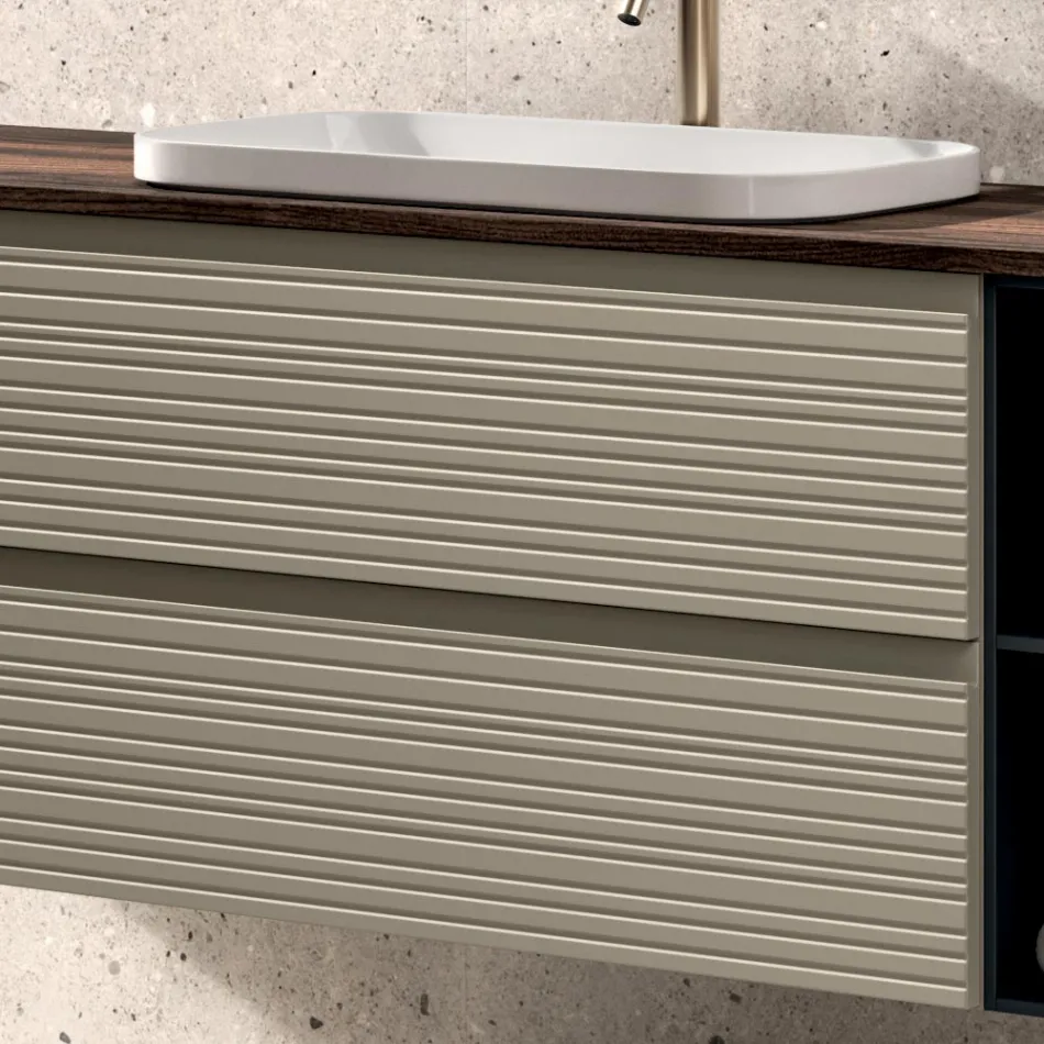 Kompozim Banjoje me 4 Sirtarë, Lavaman, Pasqyrë dhe Rafte të Hapura - Elios Viadurini