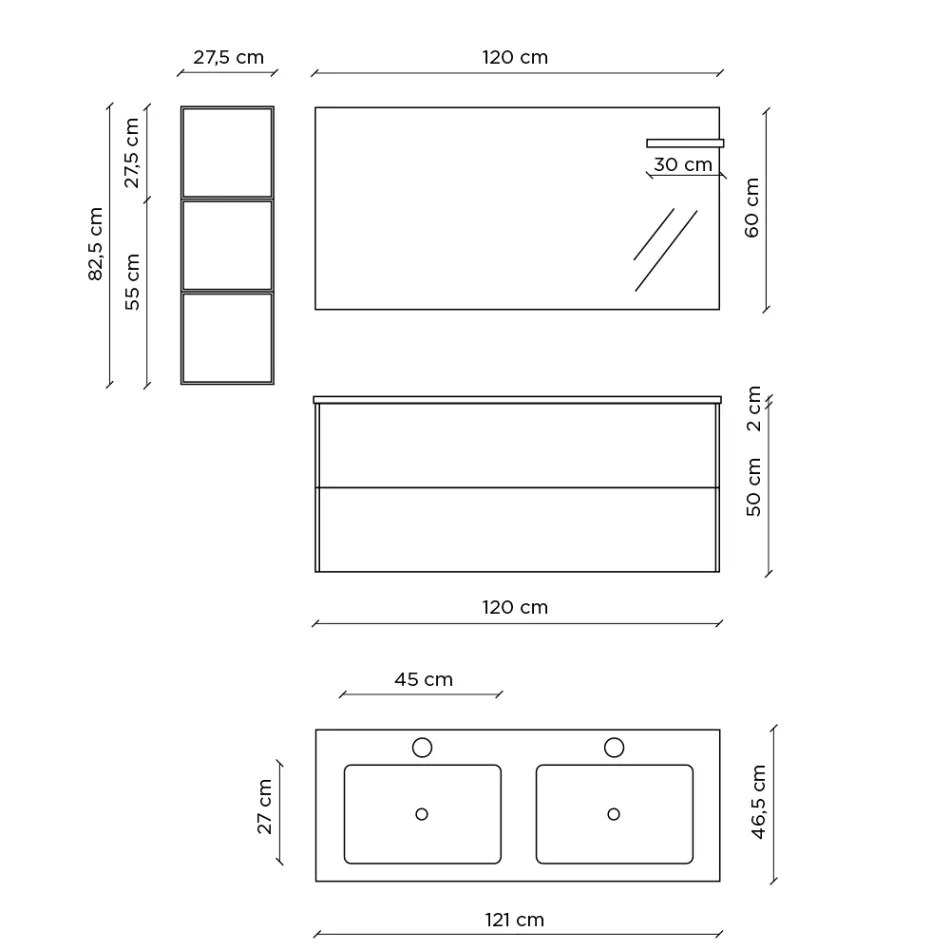 Kompozim banjoje me bazë lisi mjalti, lavaman dhe pasqyrë Prodhuar në Itali - Kile Viadurini