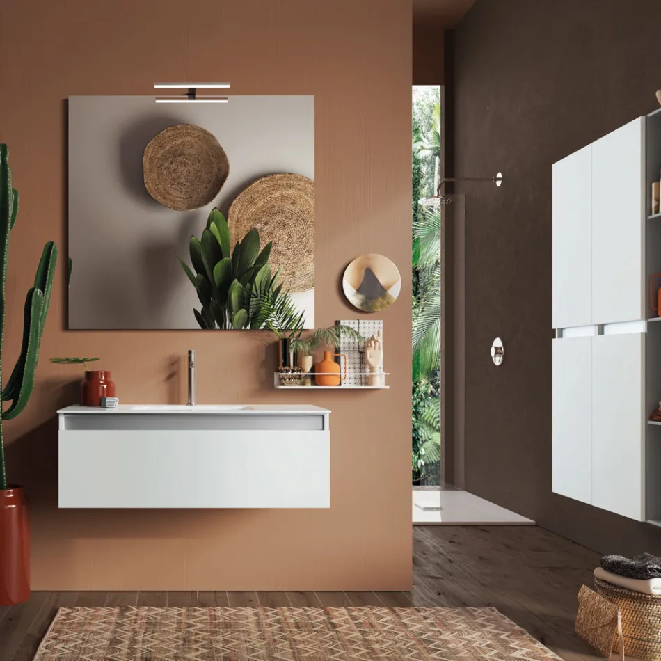 Kompozim banjoje me baze te varur, pasqyre dhe lavaman Made in Italy - Dream Viadurini