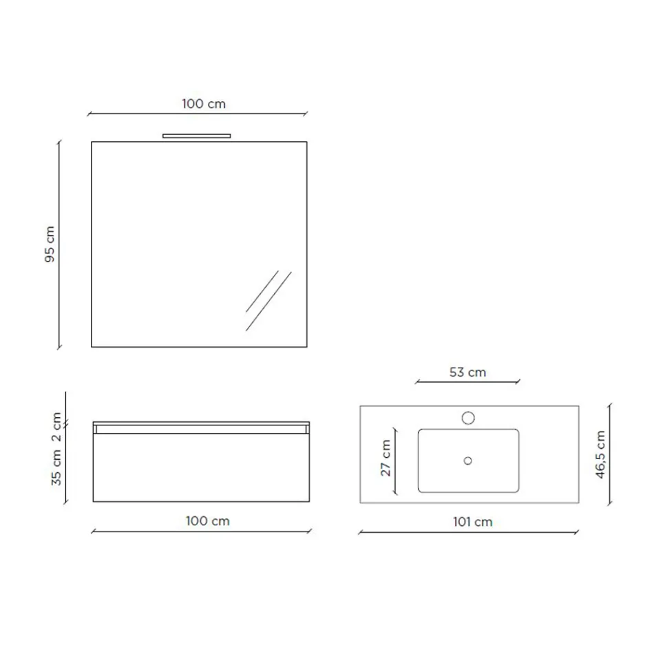 Kompozim banjoje me baze te varur, pasqyre dhe lavaman Made in Italy - Dream Viadurini