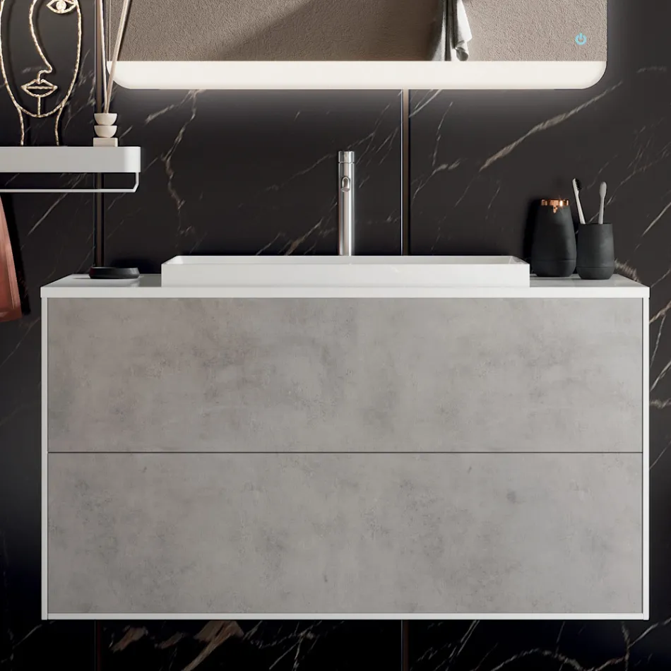 Kompozim banjoje me bazë, pasqyrë dhe lavaman me rrëshirë Prodhuar në Itali - Kilo Viadurini