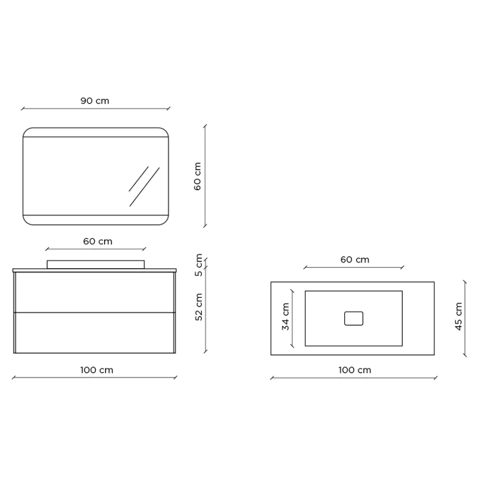 Kompozim banjoje me bazë, pasqyrë dhe lavaman me rrëshirë Prodhuar në Itali - Kilo Viadurini